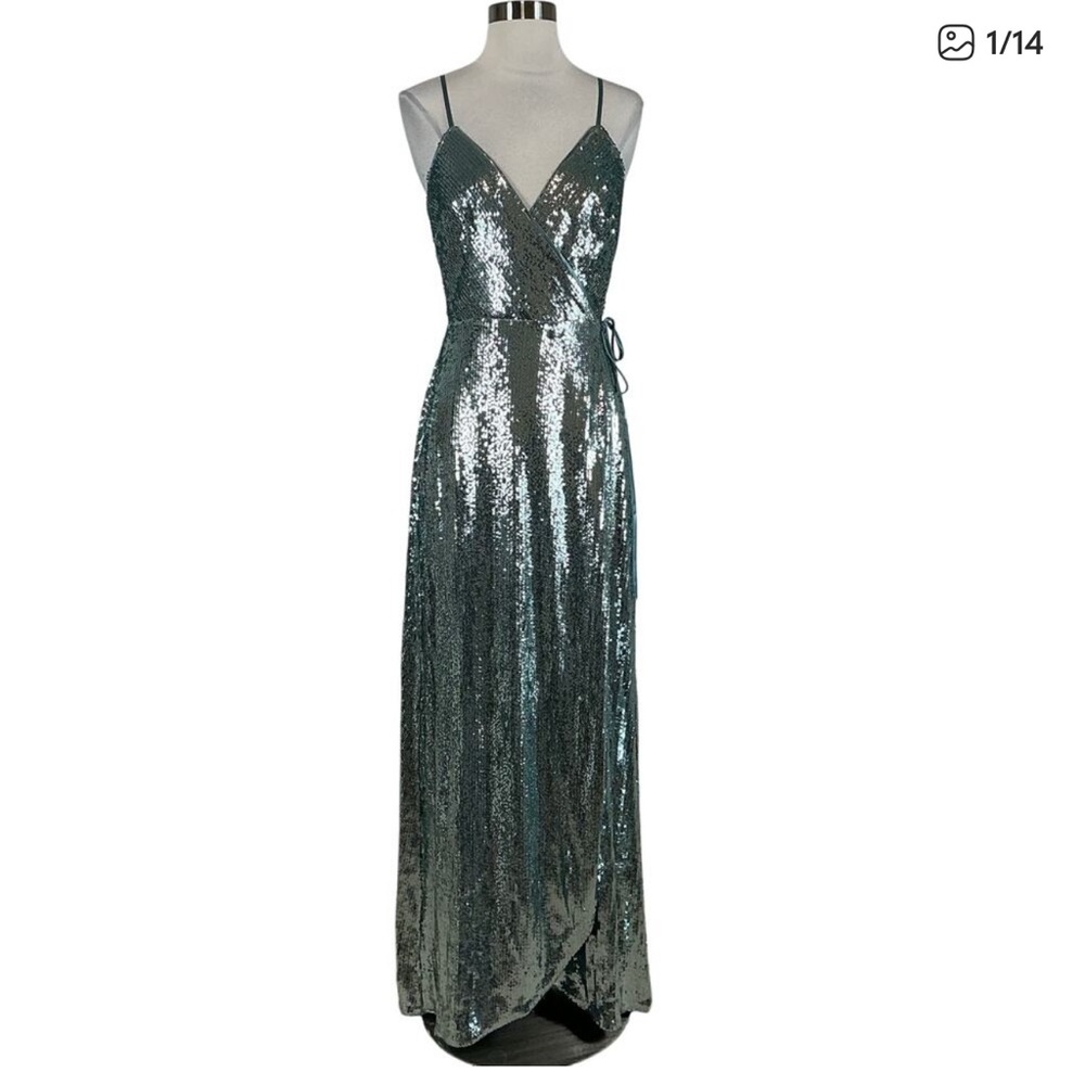 Aidan Mattox Sequined Wrap Evening Gown Size 6 Sleeveless V-Neck Formal Dress